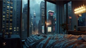 🌧 Шум дождя в Нью-Йорке. Уютная обстановка спальни для релаксации, сна, чтения