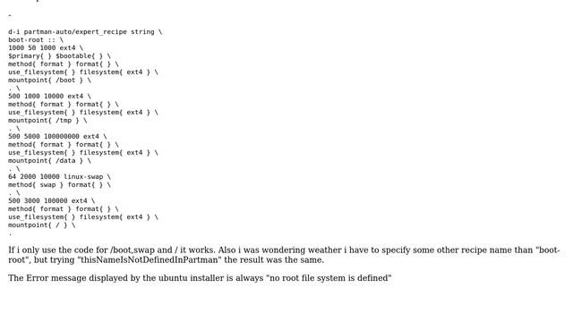Ubuntu: How do I preseed multiple partitions on one disk; /tmp /data /usr swap? смотреть онлайн