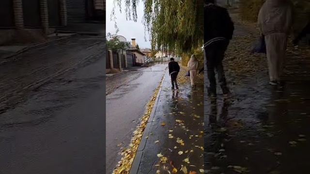 Дети идут в школу по воде