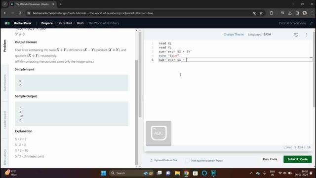 The World Of Numbers | Linux Shell | Hackerrank | Bash (Basic) | Easy | Find Sum, Diff, Product...