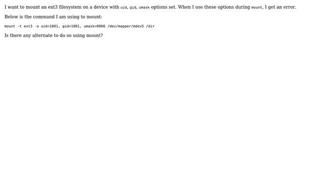 How can I mount ext3 with restricted permissions, like setting uid, gid and umask? смотреть онлайн