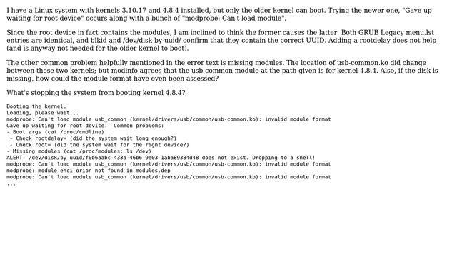 Unix & Linux: "Gave up waiting for root device" with one kernel but not another смотреть онлайн