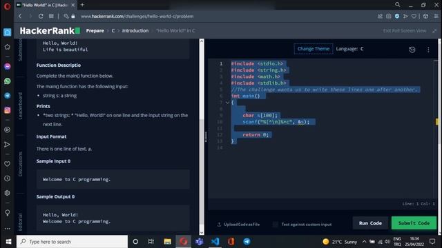 HackerRank - " Hello, World! " Solution in C - #HackerrankSolutions-1