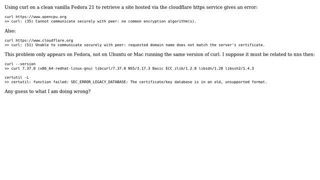 DevOps & SysAdmins: Curl on Fedora does not accept Cloudflare https (2 Solutions!!)
