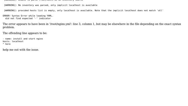 Unix & Linux: Ansible Playbook syntax check issue