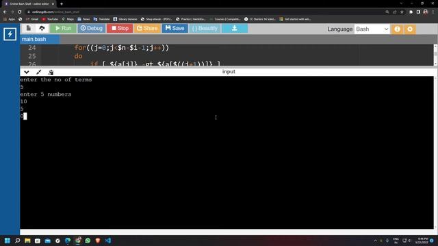 Array Program: Bubble & Insertion sort ,switch case implementation in bash shell смотреть онлайн