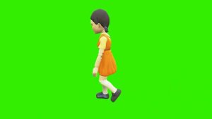 Футаж кукла из игры в кальмара на зеленом фоне