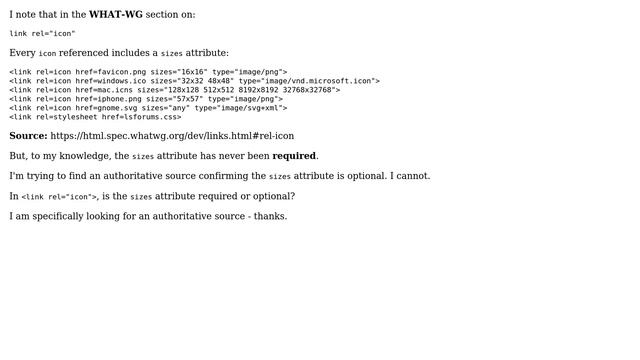 Webmasters: In link relicon is the sizes attribute required or optional?