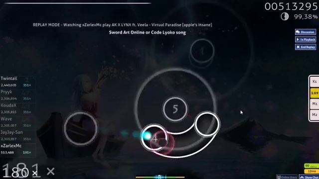 Osu-Virtual Paradise(Apple´s Insane)(S)(98.23%) смотреть онлайн