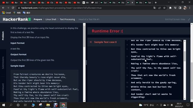 Head of a Text File #1- Linux Shell BASH - Hacker Rank Solution