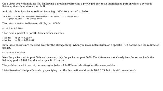 DevOps & SysAdmins: iptables: redirect port to server that's bound to a specific IP смотреть онлайн