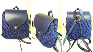 Рюкзак из полиэфирного шнура и кожаной фурнитуры. Вяжем крючком