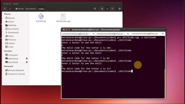 Character ASCII Code C++ Compile Instructions for Linux