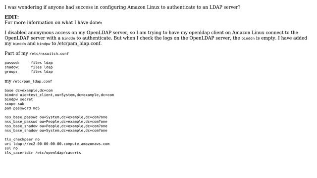 Configuring Amazon Linux authenticate to LDAP server