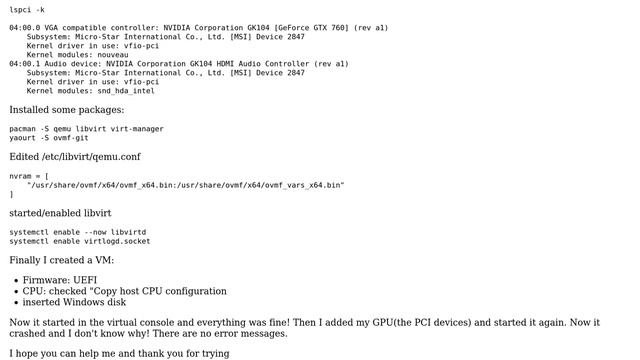 Arch Linux PCI Passtrough смотреть онлайн
