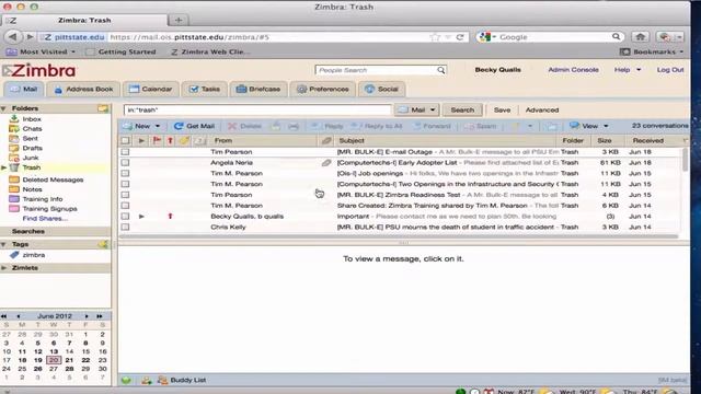 Working with the Trash in Zimbra