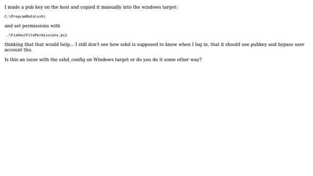DevOps  SysAdmins: Where to put ansible pub key from linux host on Windows target?