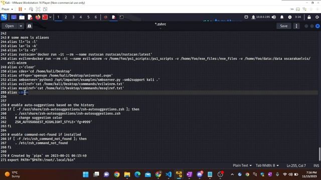 How to create or use alias in zsh shell in kali linux