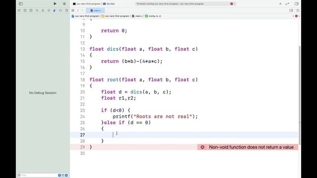 #5.4 | C Programming from Zero to Hero | Functions | Exercise | Finding roots of quadratic equation