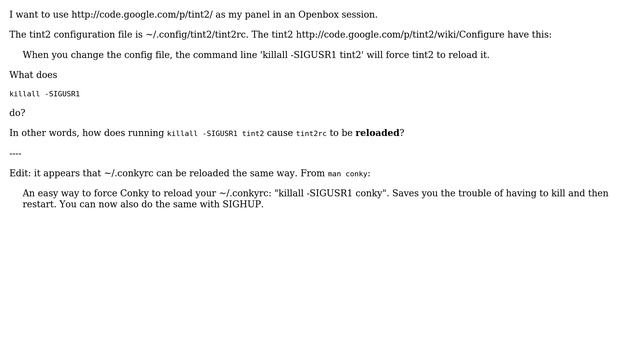 Ubuntu: What does SIGUSR1 mean in "killall -SIGUSR1 tint2" смотреть онлайн