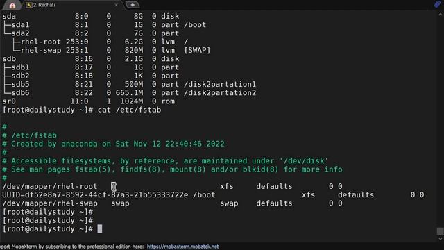 What is fstab file and why we use this while creating filesystem in redhat Linux (English)