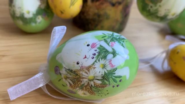Декоративные пасхальные яйца КРОЛИКИ НА ЛУГУ, фомиаран, 4-6 см (12 шт.), 803003