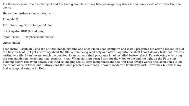 Raspberry Pi: Raspbian stuck in read-only after reboot смотреть онлайн