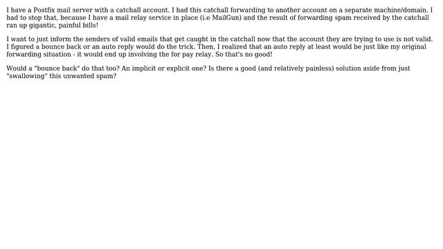 Is a Postfix "bounce back" equivalent to an "auto reply"? смотреть онлайн