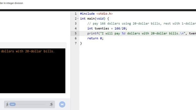 Find the remainder in integer division in C