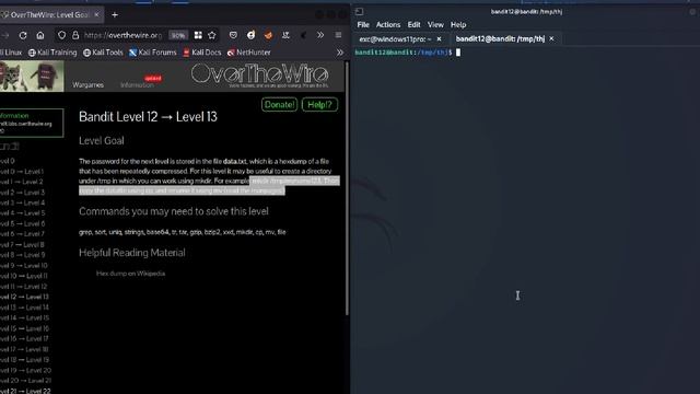 Over the Wire Bandit 11 12 & 13 walkthrough solution [ Learn Kali Linux's Basic]