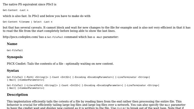 A command like Linux `tail` in PowerShell? (2 Solutions!!)