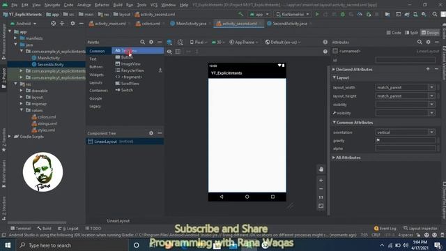 [2021] #13 Explicit Intents Part 1 | startActivity | Session 2 | Programming with Rana Waqas