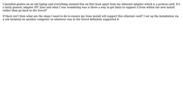 Enabling support for pcmcia card after I install Gentoo Linux?