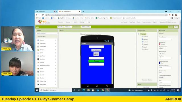 ANDROID APP DEV FOR KIDS  - Tuesday Episode 6  ETUlay Summer Camp