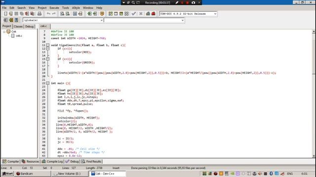 Membuat grafik 3D dengan library graphics.h devcpp untuk FDTD