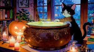 Ведьмин Кот - The Cat is Preparing a Magic Potion – Halloween - Живые Обои