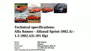 Alfa Romeo - Alfasud Sprint (902.A) - 1.5 (902.A5) (95 Hp) - Technical specifications