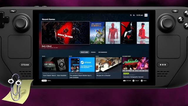 экран с интерфейсом Steam Deck и запущенной игрой