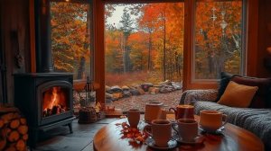Autumn Cozy Cabin 🍁 Piano Music & Crackling Fireplace & Autumn Nature Sounds - Melody Sounds