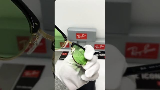 Солнцезащитные очки Ray Ban Clubmaster RB 3016 901/14 (золотая оправа/светло зеленые линзы) смотреть онлайн