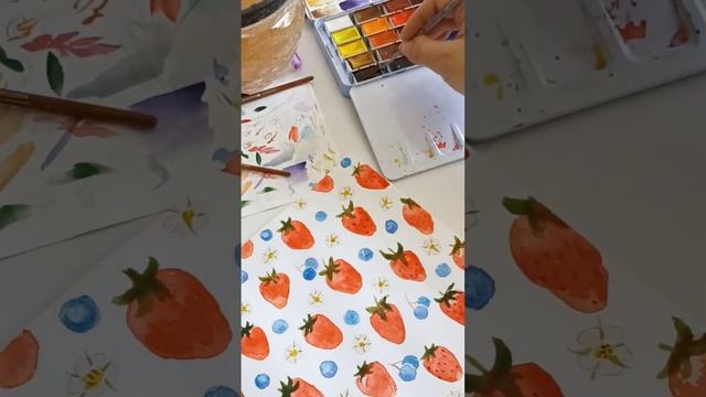 Паттерн акварелью, рисую ягоды #shorts #акварель #watercolor #открыткаручнойработы