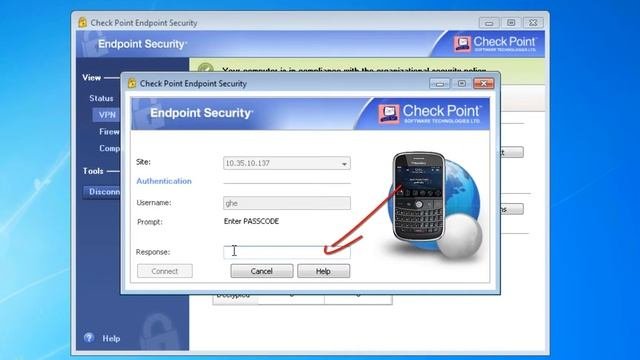 Check Point End Point Security Client Protected With SMS PASSCODE