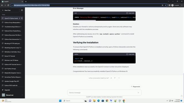 Error while attempting to install opencv python using pip on Windows 10