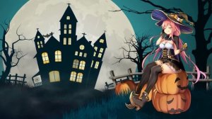 Ведьмочка на Тыквах у Замка Дракулы - Girl Sitting On Halloween Pumpkin - Живые Обои