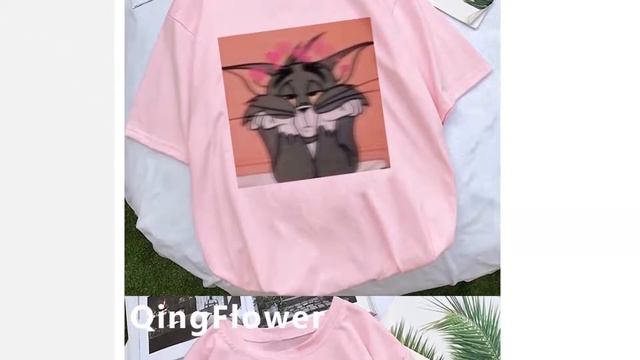 Эстетическая забавная футболка с рисунком кошки и мышки, Женская Футболка Harajuku Ullzang Grunge смотреть онлайн