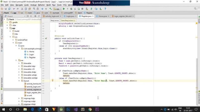 Android app development tutorial #12(Android Registration task-1)