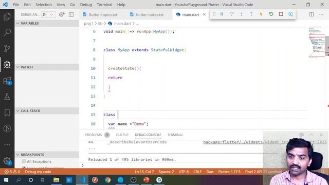 FLUTTER ANDROID APPS TUTORIALS IN TELUGU - BUTTON CLICK