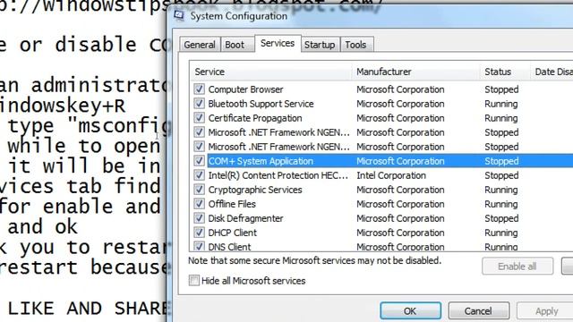 How to enable or disable COM+ Event system services by system configuration tool смотреть онлайн