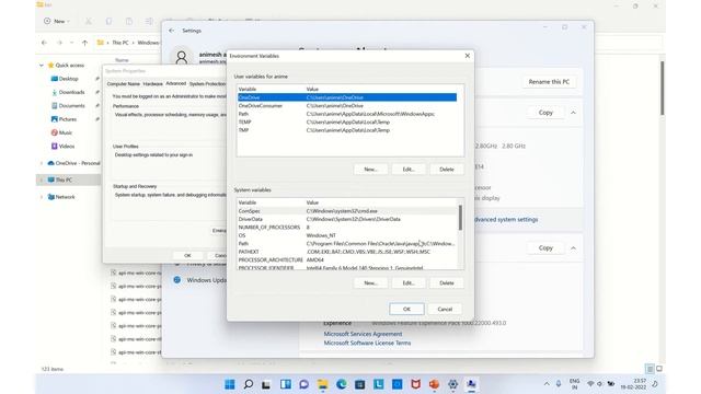 Setting Environment Variables for JAVA11 on Windows 11