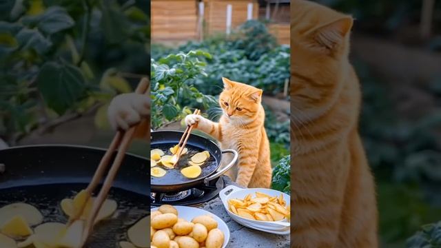 Котики любят жареную картошку😍